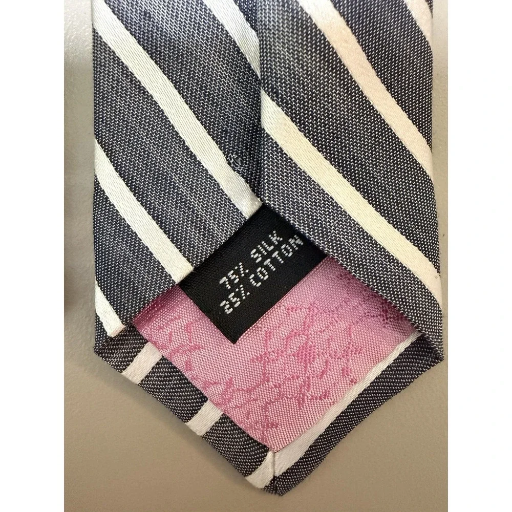 TED BAKER London Archive Men's Silk Blend Neck Tie Gray White Striped USA Made